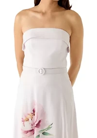 Women's Strapless Placement Print Mikado Midi Dress