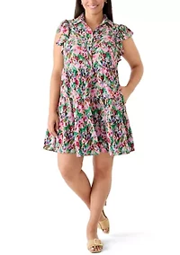 Plus Short Sleeve Ruffle Tiered Mini Dress