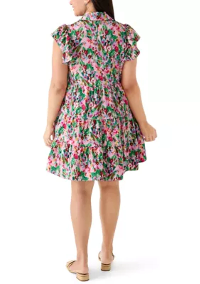 Plus Short Sleeve Ruffle Tiered Mini Dress