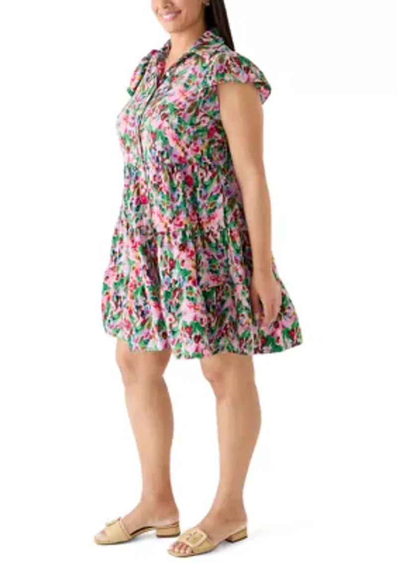 Plus Short Sleeve Ruffle Tiered Mini Dress