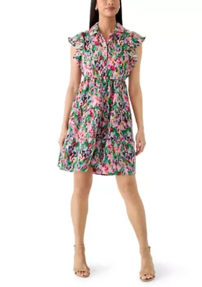 Women's Ruffle Sleeve Floral Print Mini Dress
