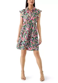 Women's Ruffle Sleeve Floral Print Mini Dress