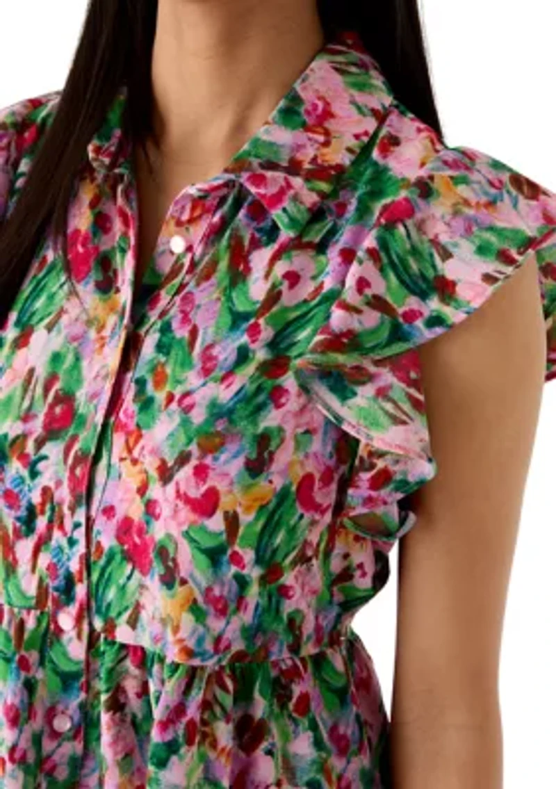 Women's Ruffle Sleeve Floral Print Mini Dress