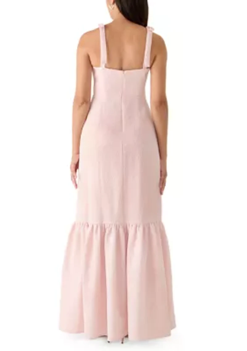 Women's Tie Strap Jacquard Midi Dress