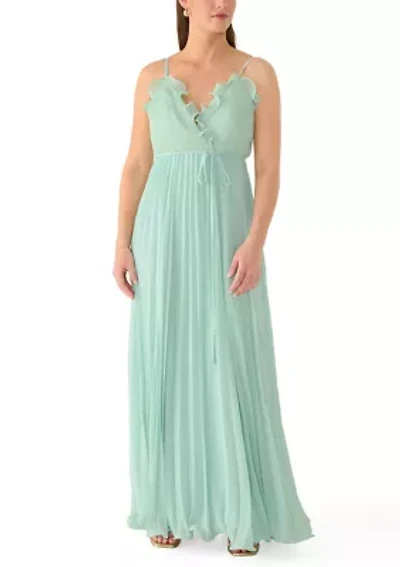 Women's Sleeveless Wrap Dress with Pleated Skirt