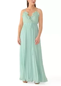 Women's Sleeveless Wrap Dress with Pleated Skirt