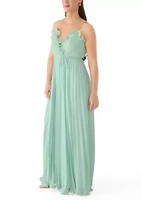 Women's Sleeveless Wrap Dress with Pleated Skirt