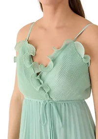 Women's Sleeveless Wrap Dress with Pleated Skirt