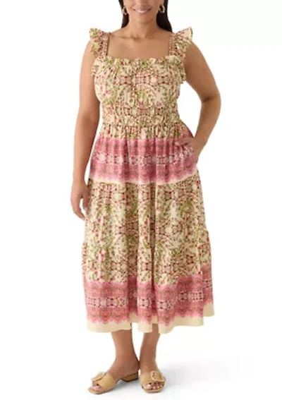 Plus Sleeveless Texture Printed A-Line Dress