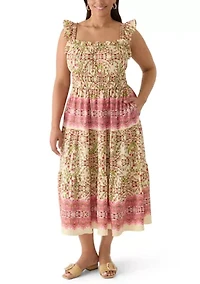 Plus Sleeveless Texture Printed A-Line Dress