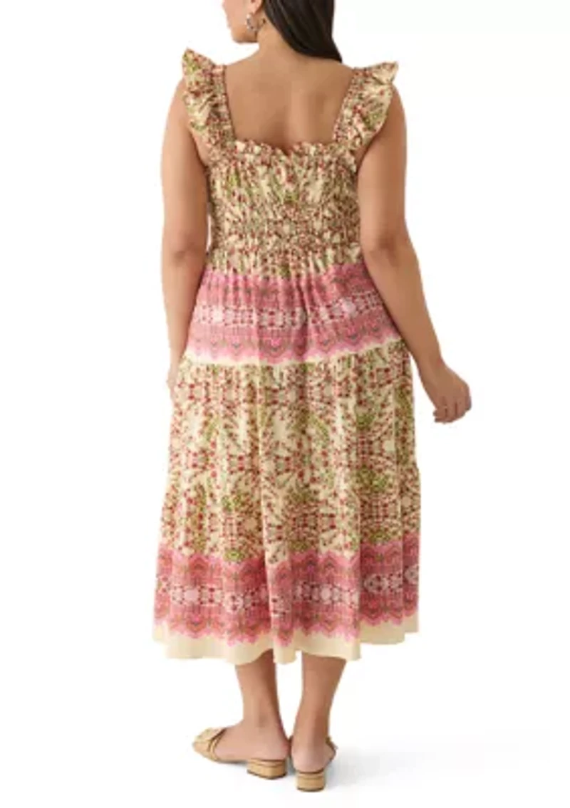 Plus Sleeveless Texture Printed A-Line Dress
