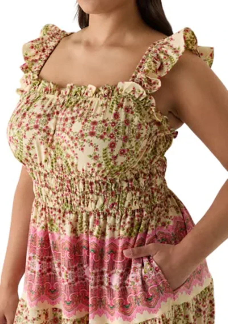 Plus Sleeveless Texture Printed A-Line Dress