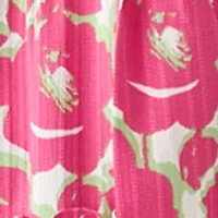 Women's Short Puff Sleeve Printed Linen Midi Dress