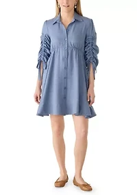 Women's 3/4 Sleeve Scrunched Babydoll Dress