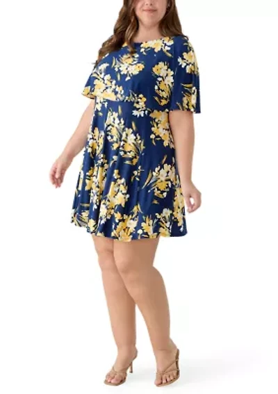 Plus Sleeveless Capelet Printed A-Line Dress
