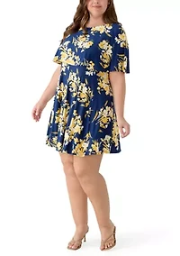 Plus Sleeveless Capelet Printed A-Line Dress