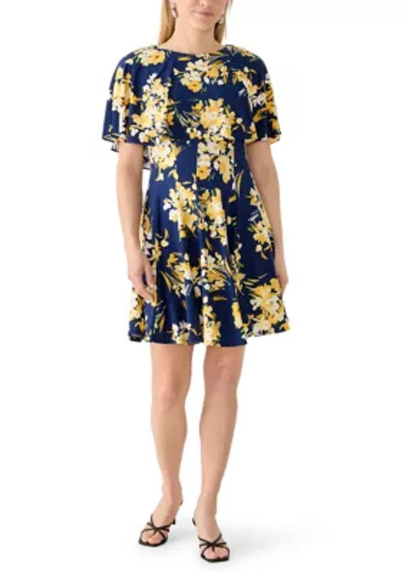 Women's Sleeveless Capelet Printed A-Line Dress