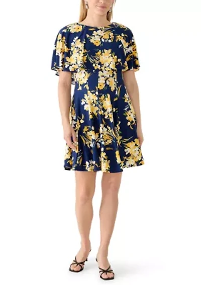 Women's Sleeveless Capelet Printed A-Line Dress