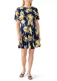 Women's Sleeveless Capelet Printed A-Line Dress