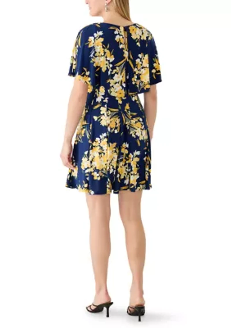 Women's Sleeveless Capelet Printed A-Line Dress