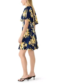 Women's Sleeveless Capelet Printed A-Line Dress