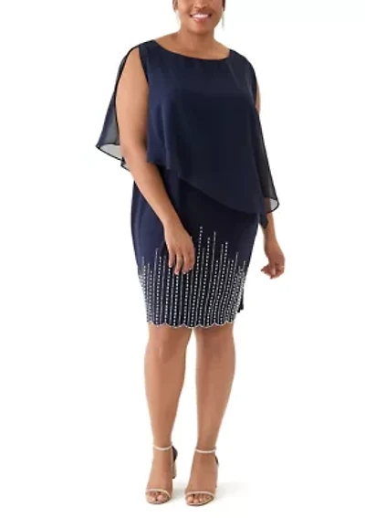 Plus Scoop Neck Printed Chiffon Midi Dress
