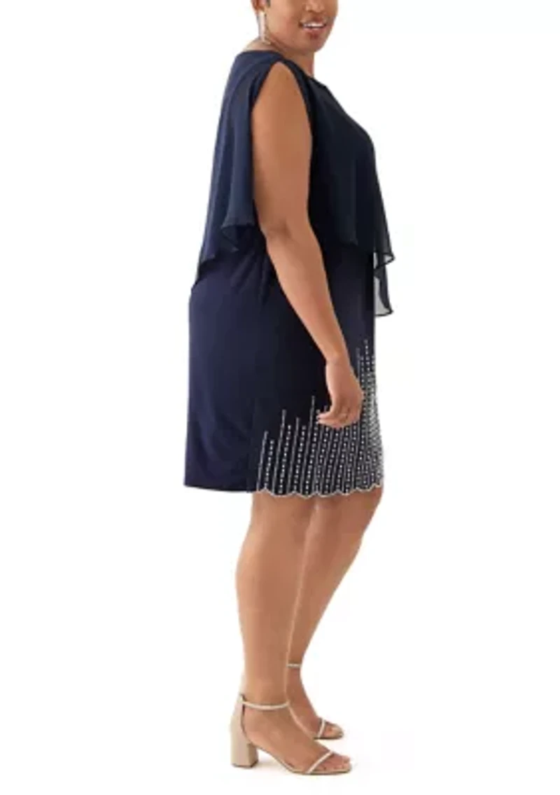 Plus Scoop Neck Printed Chiffon Midi Dress