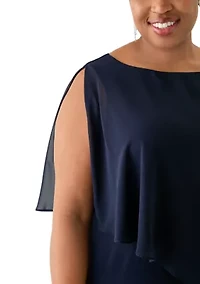 Plus Scoop Neck Printed Chiffon Midi Dress