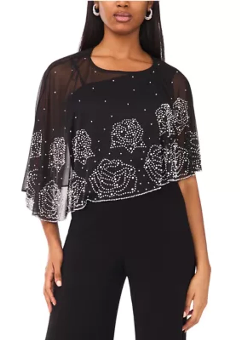 Women's Beaded Combo Sleeve Romper