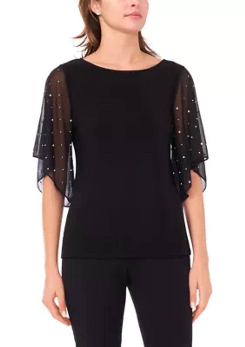 Women's Beaded Combo Sleeve Top