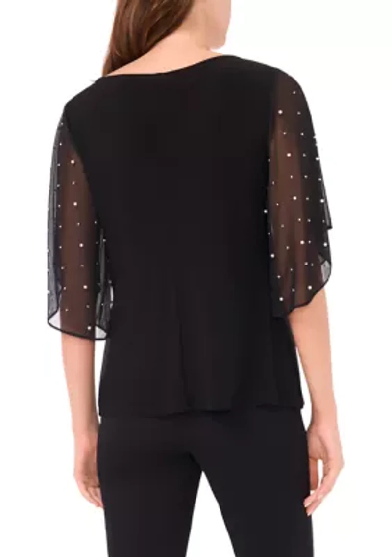 Women's Beaded Combo Sleeve Top