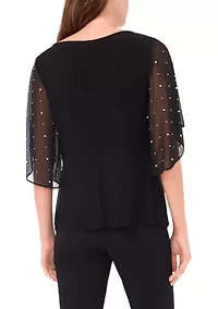 Women's Beaded Combo Sleeve Top