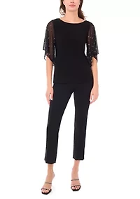 Women's Beaded Combo Sleeve Top