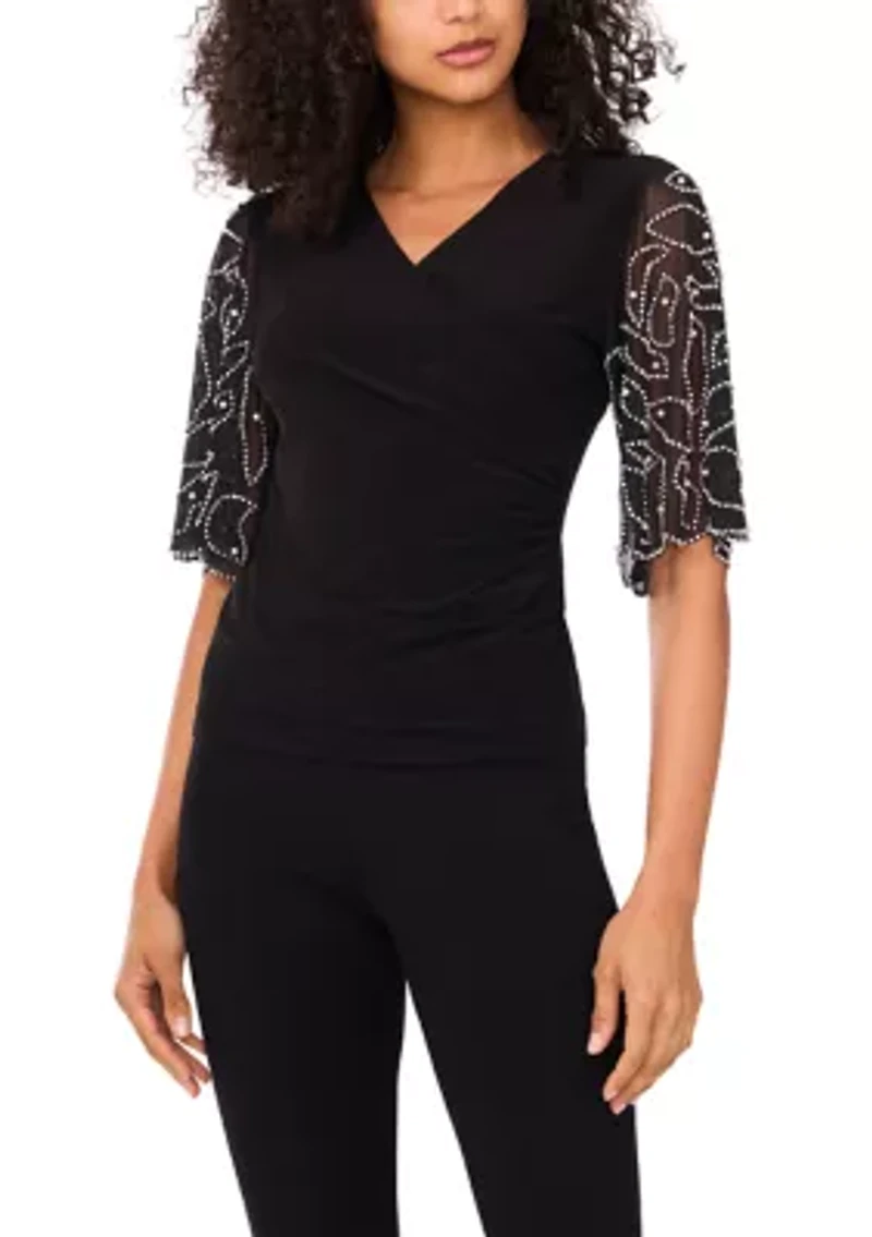 Women's Short Sleeve V-Neck Solid Top