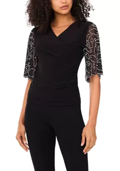 Women's Short Sleeve V-Neck Solid Top