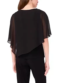 Women's Knit Woven Beaded Overlay Top