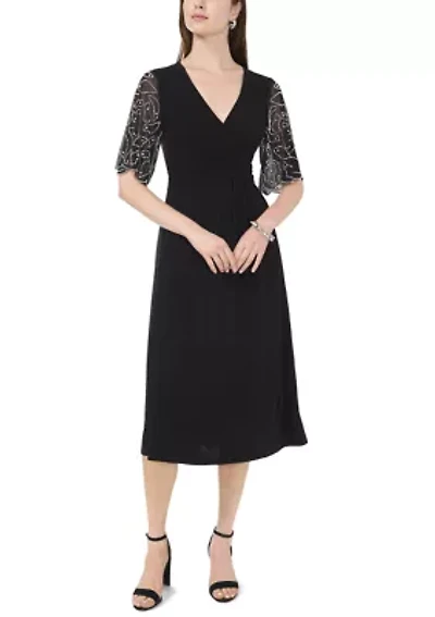 Women's Elbow Sleeve V-Neck A-Line Dress