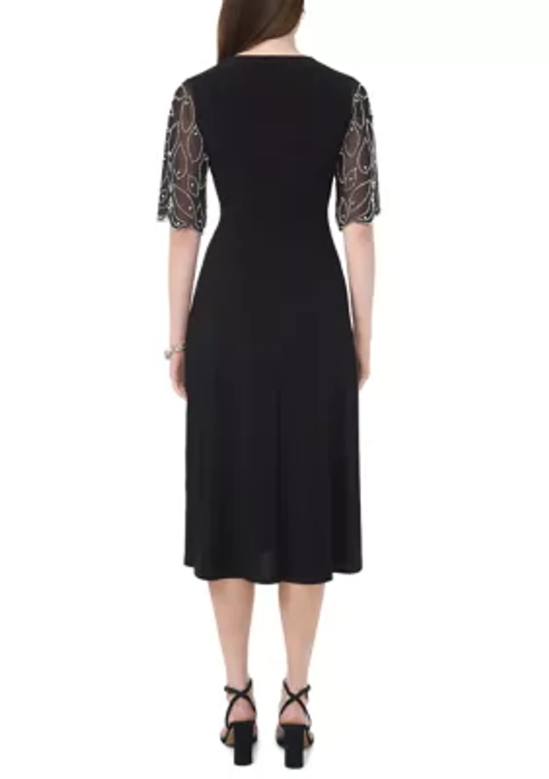 Women's Elbow Sleeve V-Neck A-Line Dress