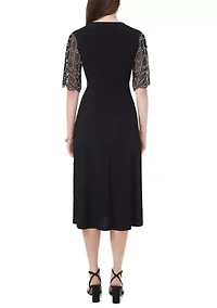 Women's Elbow Sleeve V-Neck A-Line Dress