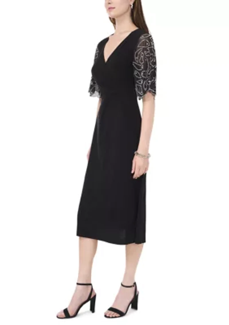 Women's Elbow Sleeve V-Neck A-Line Dress