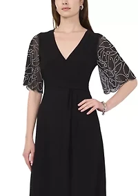 Women's Elbow Sleeve V-Neck A-Line Dress