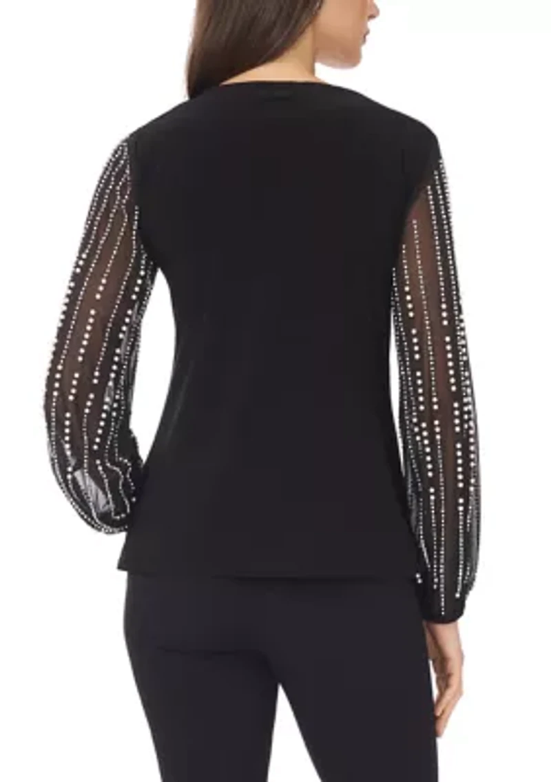 Women's Long Rhinestone Puff Sleeve Top