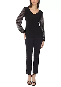 Women's Long Rhinestone Puff Sleeve Top