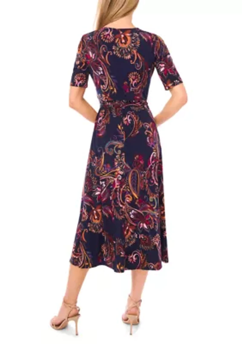 Women's Short Sleeve Tie Midi Dress