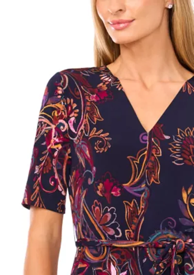 Women's Short Sleeve Tie Midi Dress