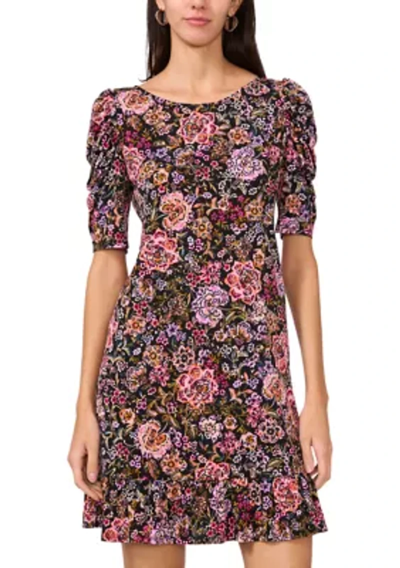 Women's Puff Sleeve Flounce Hem Dress