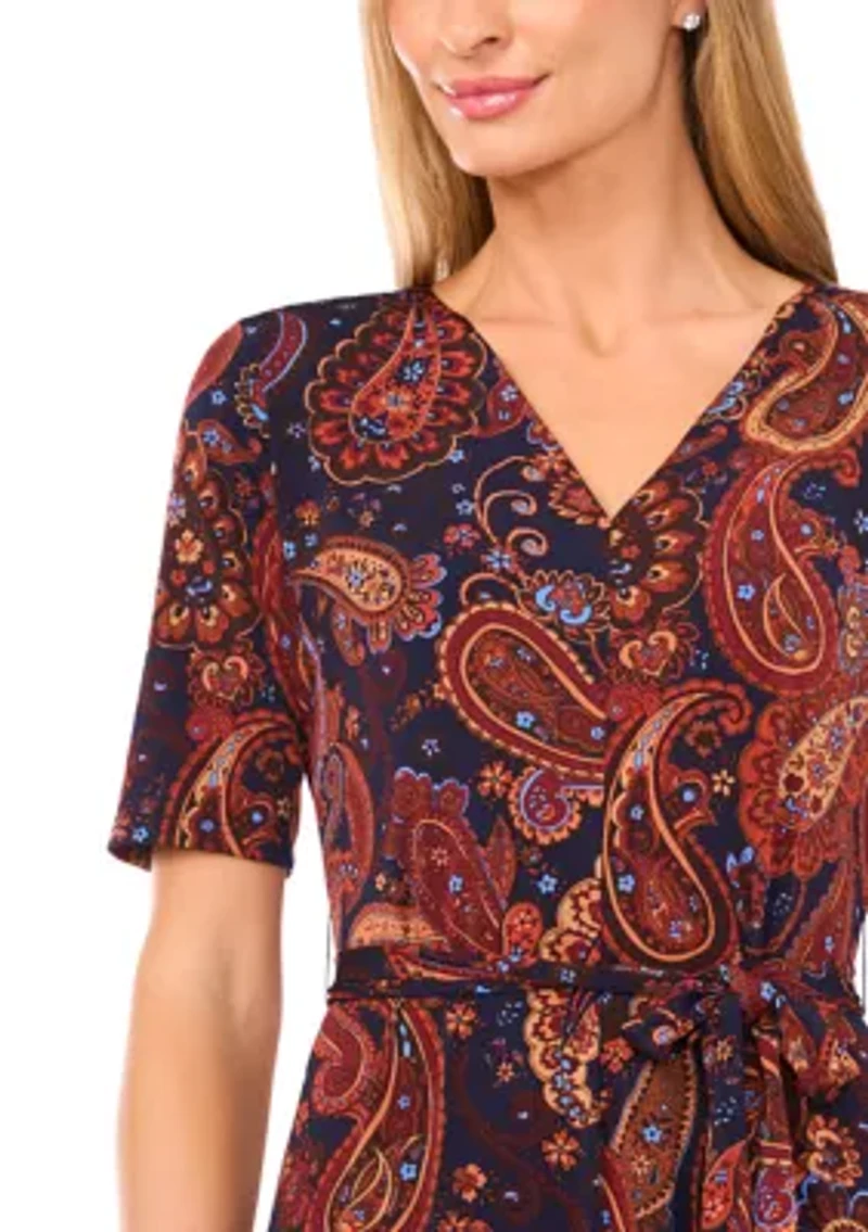 Women's Short Sleeve Tie Midi Dress