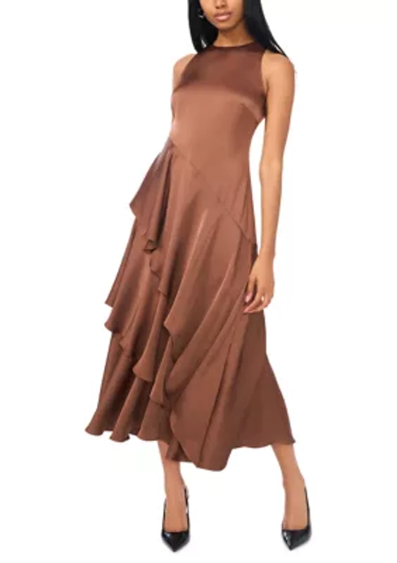 Women's Sleeveless Mock Neck Satin Angie Dress
