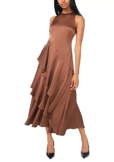Women's Sleeveless Mock Neck Satin Angie Dress