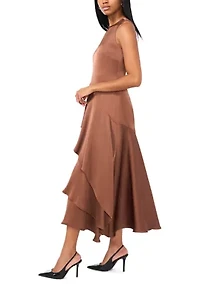 Women's Sleeveless Mock Neck Satin Angie Dress